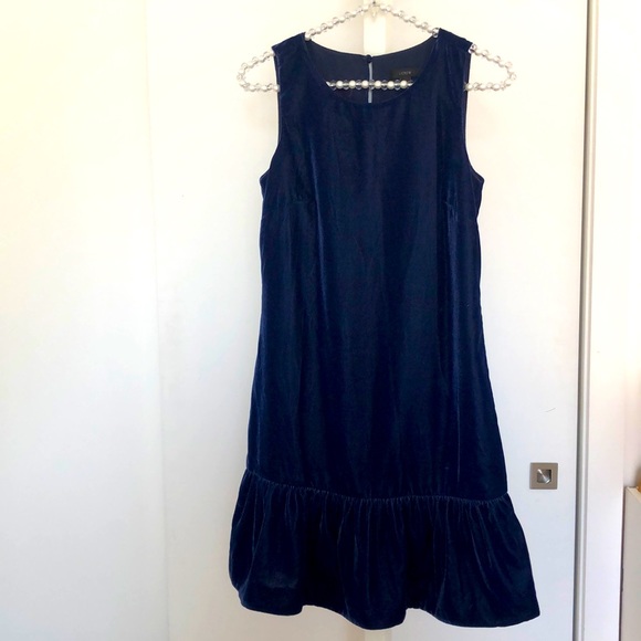 J Crew velvet ruffle hem dress in navy - Picture 1 of 2